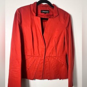 J. Peterman structured peplum style snap button blazer jacket rust orange